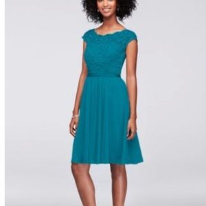 Short lace and mesh dress with illusion neckline